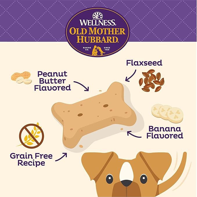 Old Mother Hubbard by Wellness Classic P-Nuttier 'N Nanners Grain Free Natural Dog Treats, Crunchy Oven-Baked Biscuits, Ideal for Training, Mini-Size, 16 ounce bag - PAWPICO