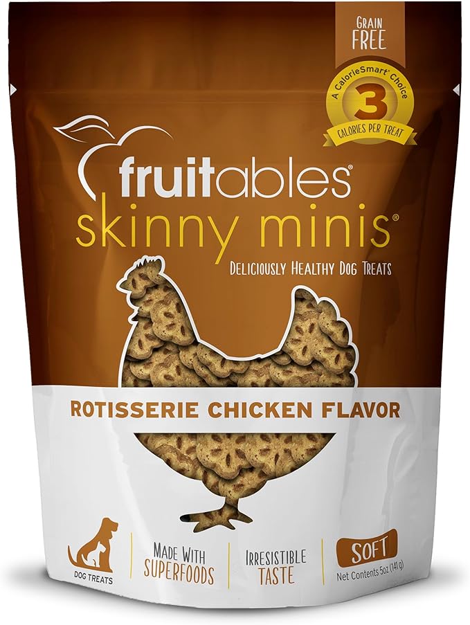 Fruitables Skinny Mini Dog Treats – Healthy Treats for Dogs – Low Calorie Training Treats – Free of Wheat, Corn and Soy – Rotisserie Chicken – 5 Ounces - PAWPICO