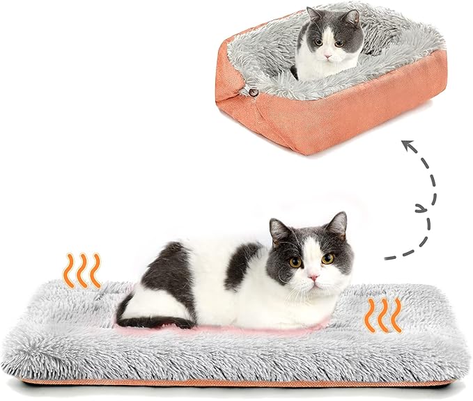 Heated Cat Bed Self Warming - Cat Bed Small Cat Bed Self Heating Small Cat Dog Bed, Extra Warm Thermal Pet Pad for Indoor Outdoor Pets, Calming Dog Crate Bed Pet Mat, 24x20inch - PAWPICO