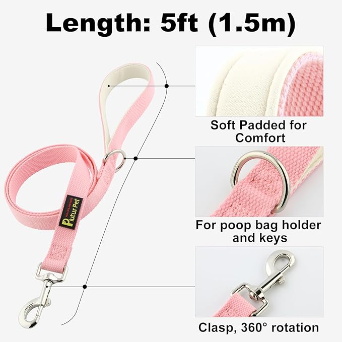 Plutus Pet Cotton Dog Harness and Leash Set, Reflective and Soft Padded, Quick Fit Vest Harness, for Small, Medium and Large Dogs, Pink, XS - PAWPICO