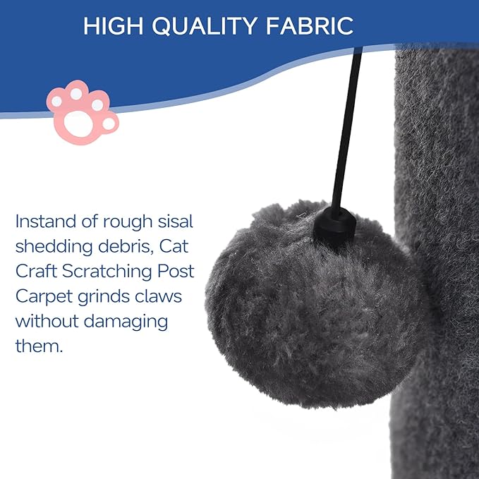 Cat Craft Bobcat Cat Scratching Post for Indoor Cats, Tall Cat Scratch Post, Carpet Cat Scratching Post with Replaceable Toys, Sturdy Base, Large, Gray - PAWPICO