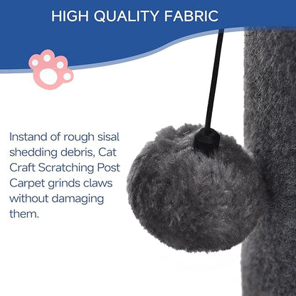 Cat Craft Bobcat Cat Scratching Post for Indoor Cats, Tall Cat Scratch Post, Carpet Cat Scratching Post with Replaceable Toys, Sturdy Base, Large, Gray - PAWPICO