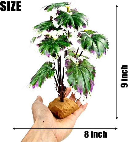 Woyrise Reptile Artificial Plants for Terrarium Decor, Amphibian Habitat Decorations Bearded Dragon Tank Accessories fit Crested Gecko Leopard Lizard Chameleon Snake Frog - White Edge Heuchera Woyrise