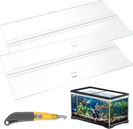 Juexica Aquarium Lid Acrylic Canopy Two Piece Set Aquarium Top Cover Fish Tank Lid with Center Brace with a Hook Knife (48 x 13 in) Juexica