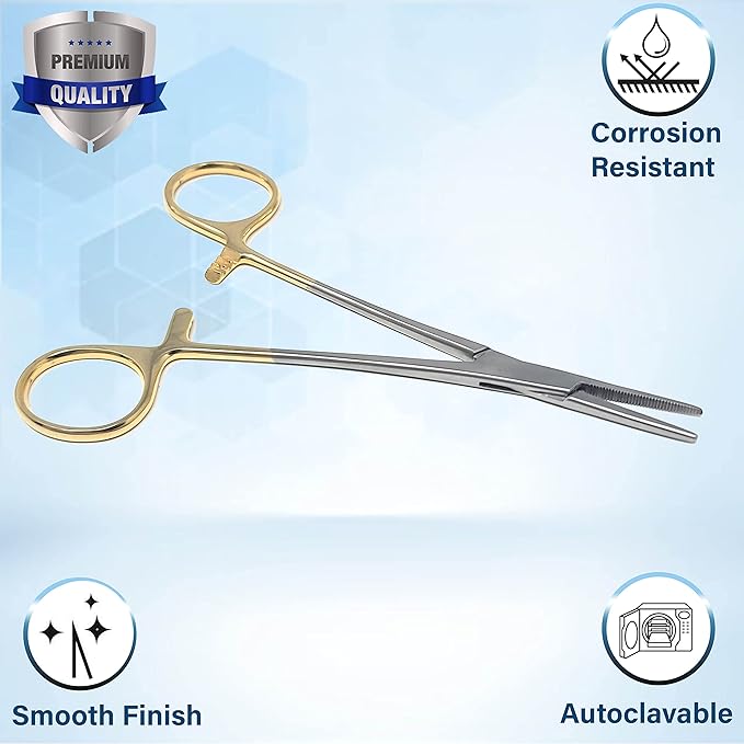 Dog Pet Ear/Nose Hair Puller Grooming Hemostat Locking Forceps Pliers, 5.5" (14cm), Straight (Gold Handle) A2Z+SCILAB