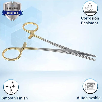 Dog Pet Ear/Nose Hair Puller Grooming Hemostat Locking Forceps Pliers, 5.5" (14cm), Straight (Gold Handle) A2Z+SCILAB