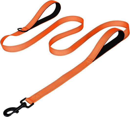 Joytale Dog Leash Heavy Duty for Large Dogs That Pull, Double Handle for Traffic Control, Double-Sided Reflective Leashes for Large Medium Dogs Night Safety, 6FT, Orange Joytale