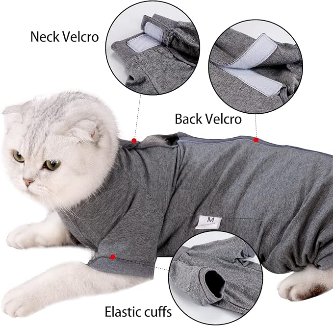 LIANZIMAU Cat Surgical Recovery Suit Professional for Male Female Dog Abdominal Wounds Cone E-Collar Alternative Anti-Licking Pet Surgical Recovery Pajama Suit Soft Fabric Onesie for Cats Lianzimau