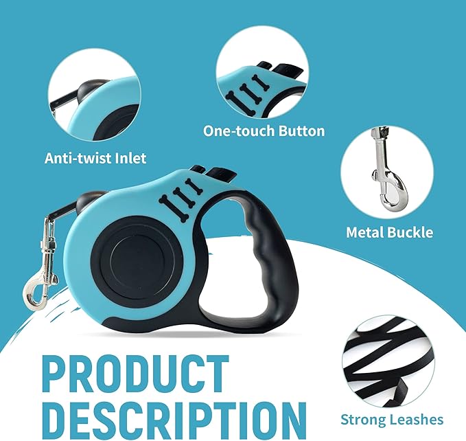 Retractable Dog Leash Automatic Telescopic Tractor Dog Tape, Pet Tape 10/16 FT Durable and Convenient, with Non-Slip Handle, Suitable for Small and Medium-Sized Dogs Lake Blue LIEVUIKEN