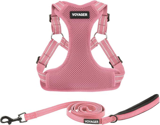 Best Pet Supplies Voyager Adjustable Dog Harness Leash Set with Reflective Stripes for Walking Heavy-Duty Full Body No Pull Vest with Leash D-Ring, Breathable All-Weather - Harness (Pink), L BestPetSuppliesLLC