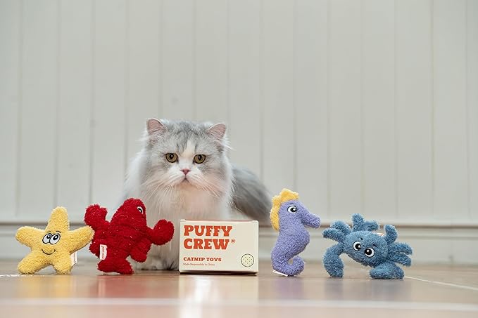 4 Pack Interactive Catnip Cat Plush Toy, Ocean Theme Set, 5'', for All Breed Size Cats (4 in 1) - PAWPICO