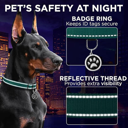 TECEUM Reflective Pet Collar – Dark Emerald Green – XXS – Basic Nylon Dog Collar – Quick Release Buckle – Fits Small, Medium and Large Dogs, Puppies, Cats – ESA & Service Dog Options TECEUM