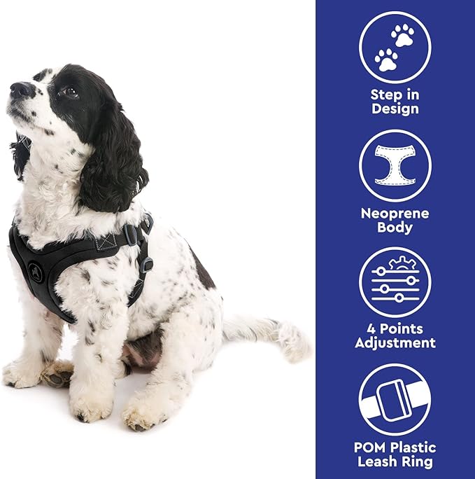 Gooby Sporty Escape Free Harness, Medium - Black, Neoprene, No-Pull, 4-Point Adjustment for Small Dogs up to 35 lbs Gooby