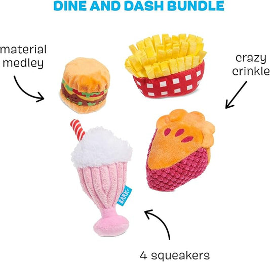 Barkbox Dine & Dash Dog Toy Bundle – Squeaky Dog Toys – Plush Dog Toys – Puppy and Pet Toys for Small Dogs - PAWPICO