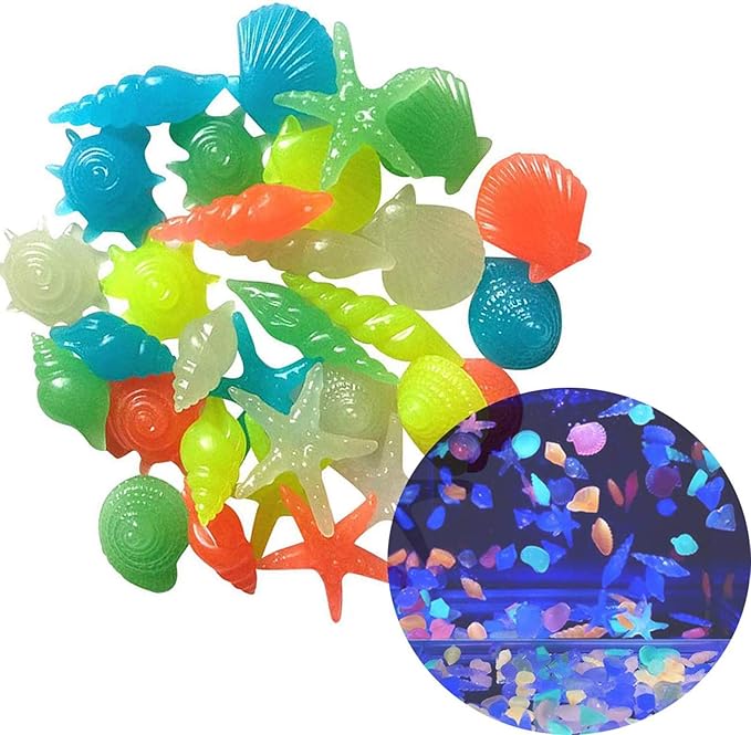 Oubest Glow in The Dark Pebbles/Glow Stones/Glowing Rocks Blue Decor for Garden/Fish Tank/Aquarium/Walkway/Driveway/Plant Pots/Bonsai (100, Starfish) Outbest