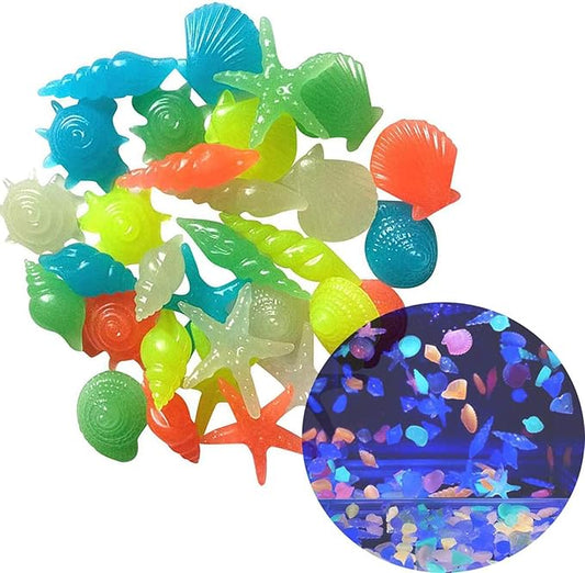 Oubest Glow in The Dark Pebbles/Glow Stones/Glowing Rocks Blue Decor for Garden/Fish Tank/Aquarium/Walkway/Driveway/Plant Pots/Bonsai (100, Starfish) Outbest