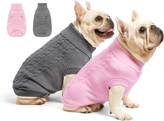2 Pack Dog Sweaters for Small Dogs - Puppy Medium Warm Clothes in Winter, Turtleneck Pullover Design for Boy Girl Pet, Doggie, Cat, Kitten Chihuahua Bulldog Pug Beagles (M, Grey, Pink) - PAWPICO