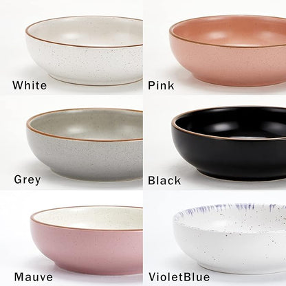 Howise Ceramic Cat Bowls, 5.19 in Cat Food Bowl Cat Dishes for Food and Water, 3 Pack Shallow Pet Bowls for Indoor Cats, White with Violet Blue - PAWPICO