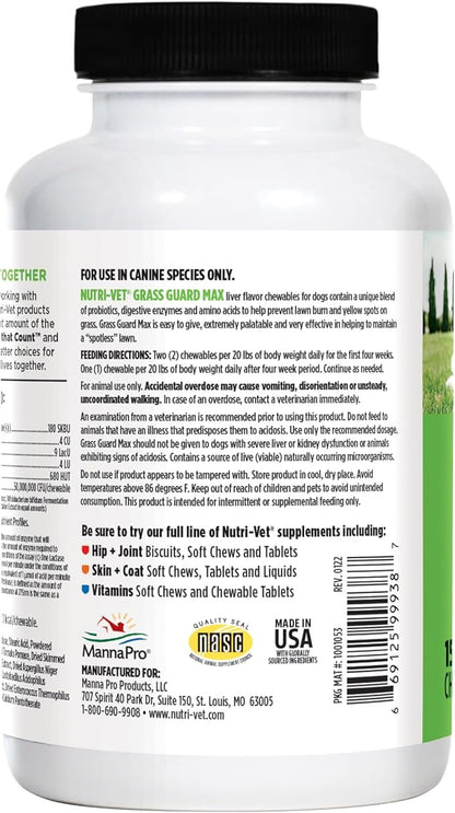 Nutri-Vet Grass Guard Chewables for Dogs - Made with Probiotics and Digestive Enzymes - Prevent Lawn Burn from Urine - 150 Count Nutri-Vet