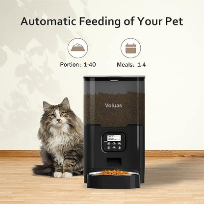 VOLUAS Cat Dry Food Dispenser with Timer, Automatic Cat Feeders with Desiccant Bag, Programmable Portion Size Control 4 Meals Per Day, 10s Voice Recorder - PAWPICO