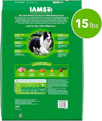 IAMS Proactive Health Minichunks Adult Dry Dog Food with Real Chicken and Whole Grains, 15 lb. Bag - PAWPICO