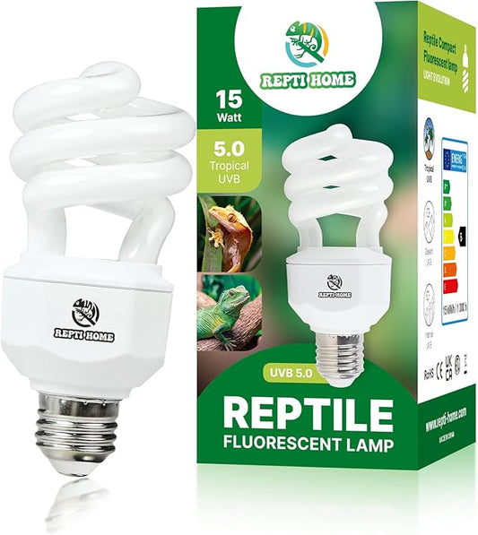 UVA UVB Reptile Light-15W 5.0,Tropical & Sub-Tropical Terrarium Compact Fluorescent Lamp,UVB Reptile Light Bulb for Snake,Chameleons,Iguanas REPTIHOME