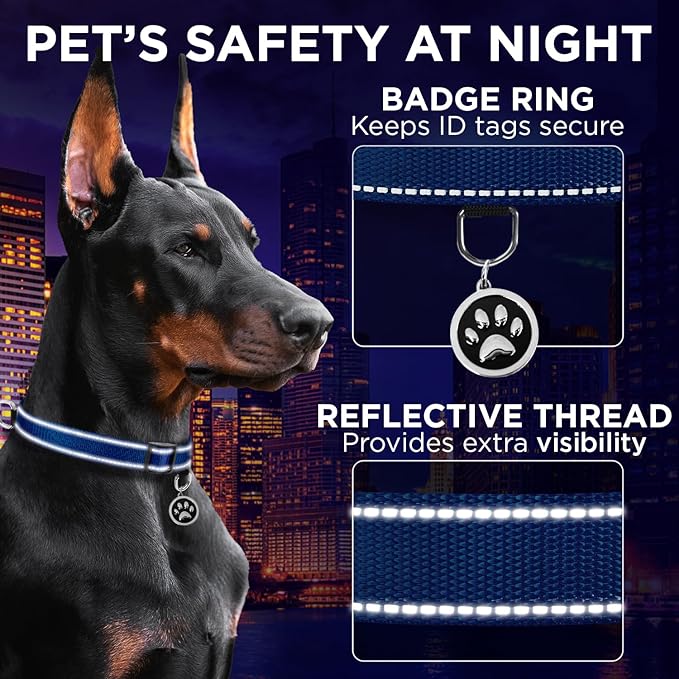 TECEUM Reflective Pet Collar – Navy Blue – XXS – Basic Nylon Dog Collar – Quick Release Buckle – Fits Small, Medium and Large Dogs, Puppies, Cats – ESA & Service Dog Options TECEUM
