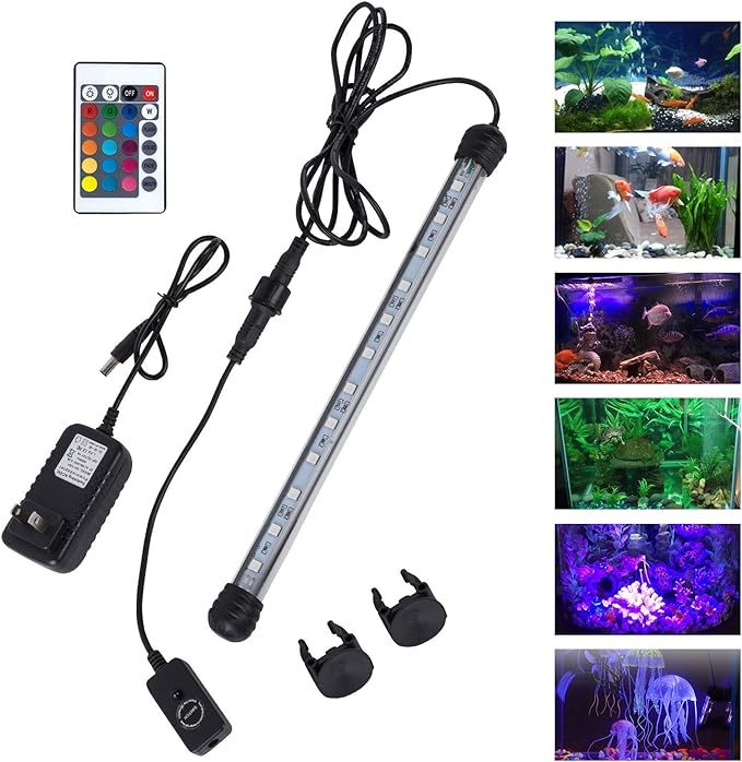 MQ 16 in Submersible LED Aquarium Light, 2.5W Color Changing Fish Tank Light with Remote Control, IP68 Crystal Glass 18 LEDs Lights Bar, for Fish Tank 20-25 inch MQ
