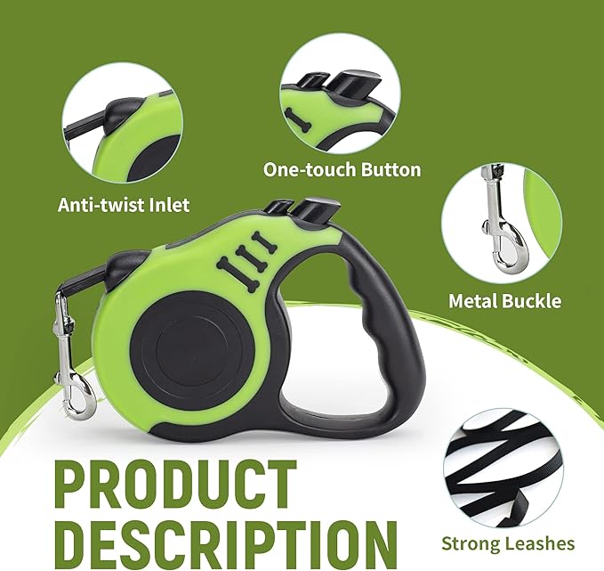 Retractable Dog Leash Automatic Telescopic Tractor Dog Tape, Pet Tape 10/16 FT Durable and Convenient, with Folding Bowl, Dispenser, Rubbish Bags, Suitable for Small and Medium Dogs - PAWPICO