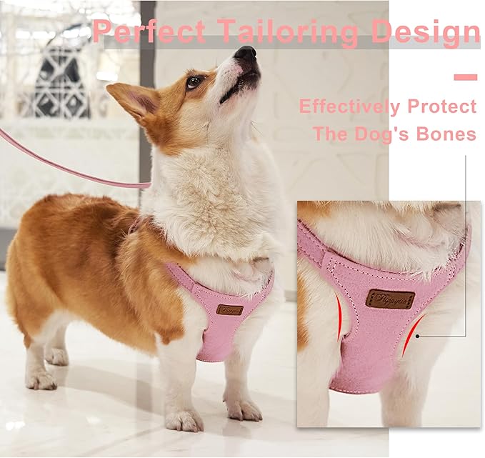 Puppytie No Pull Dog Harness with Multifunction Dog Leash,Soft Adjustable No Choke Escape Proof Pet Harness Vest for Medium Dogs or Large Dogs,Pink,M Puppytie