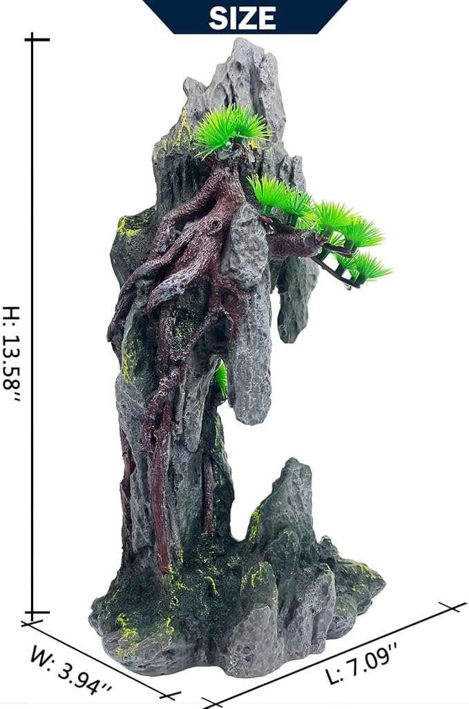 Tall Aquarium Mountain View Stone Decorations Aquarium Ornament Rock Cave Landscape Artificial Mountain Hill View Fish Tank Caves for Betta Hiding Reptile Aquarium Supply VMCN