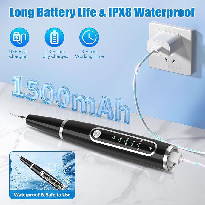 Dog Plaque Remover for Teeth, Dog Teeth Cleaning Kit with LED Light and 5 Modes for Dogs and Cats,Black MIONJO