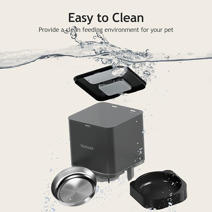 VOLUAS Automatic Cat Feeders - Dry Food Dispenser with Timer, Desiccant Bag, Programmable Portion Size Control 4 Meals Per Day, 10s Voice Recorder - PAWPICO