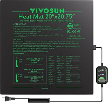 VIVOSUN 20"x20.75" Seedling Heat Mat with Built-in Temperature Controller, UL & MET-Certified Waterproof Plant Heating Pad for Germination, Hydroponics, Brewing, Breeding, and Greenhouses VIVOSUN