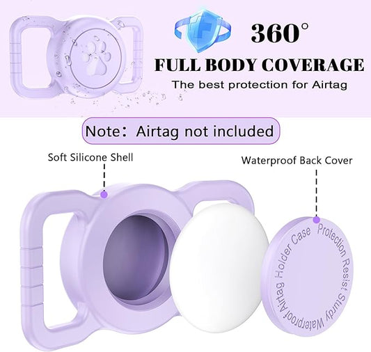SANKALA Airtag Dog Collar Holder, [1 Pack] Waterproof Airtag Collar Holder for Dog, Silicone Full Body Covered Anti-Lost Protective Apple Airtag Case for Pet Collar - Fits All Width Collars, Purple SANKALA