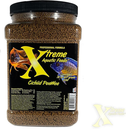 Xtreme Cichlid Peewee 1.5 mm Pellets - Proven Nutrition for Cichlids - Balanced Amino Acids, Boost Immune & Digestive Health, Color & Energy, Max Protein Freshwater Fish Food – USA Farm Grown (38oz) XtremeAquaticFoods