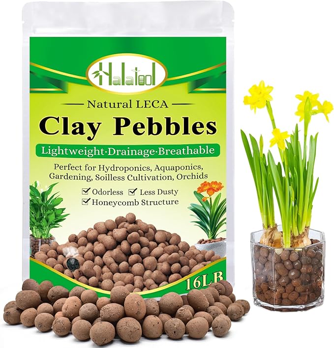 Halatool 16 LB Organic Clay Pebbles 4mm-16mm Leca for Plants 100% Natural Hydroton Clay Pebbles for Hydroponic Growing Gardening Orchids Drainage Decoration Aquaponics HALATOOL