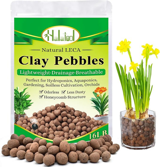 Halatool 16 LB Organic Clay Pebbles 4mm-16mm Leca for Plants 100% Natural Hydroton Clay Pebbles for Hydroponic Growing Gardening Orchids Drainage Decoration Aquaponics HALATOOL