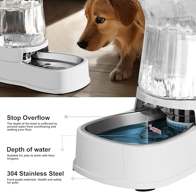 Gardner Pet Automatic Dog Water Dispenser Gravity Stainless Steel Water Waterer Feeder, 100% BPA-Free Large Capacity Water Feeding Bowls for Medium & Large-Sized Dogs Cats Other Pets -(1 Gallon) - PAWPICO