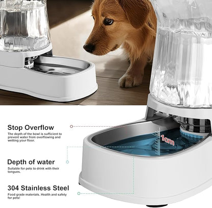 Gardner Pet Automatic Dog Water Dispenser Gravity Stainless Steel Water Waterer Feeder, 100% BPA-Free Large Capacity Water Feeding Bowls for Medium & Large-Sized Dogs Cats Other Pets -(1 Gallon) - PAWPICO