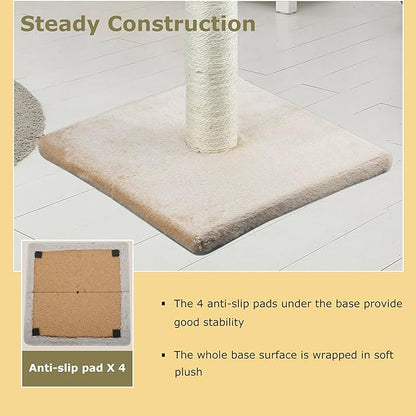 Dimaka 29" Tall Cat Scratching Post, Claw Scratcher with Sisal Rope and Covered with Soft Smooth Plush, Vertical Scratch [Full Strectch], Modern Design 29 Inches Height (Brown) - PAWPICO