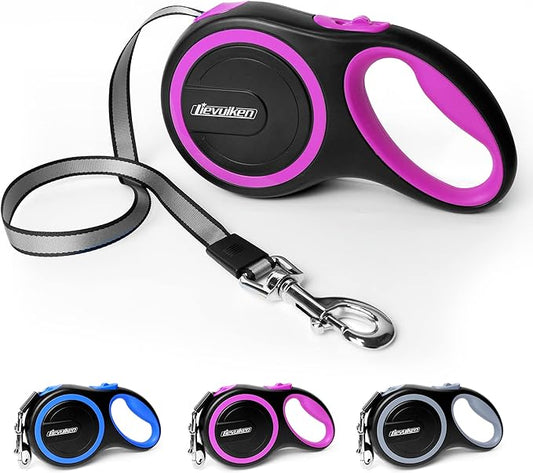 26 FT Retractable Dog Leash with No Tangle, Heavy Duty Great Leash for Dog up to 110lbs, One-Handed Brake, with Non-Slip Handle, Strong Nylon Tape for Small, Medium and Large Dogs LIEVUIKEN