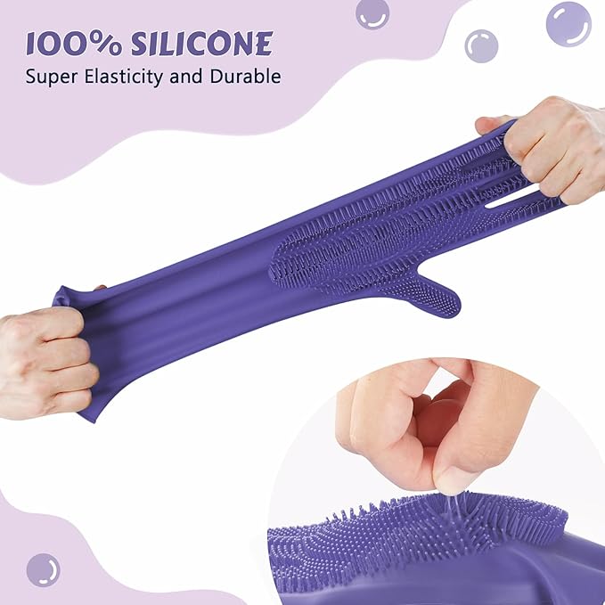 Pecute Pet Grooming Gloves, Large, Heat Resistant, Silicone Bathing and Massaging Gloves with High-Density Teeth and Enhanced Five Finger Design for Dogs and Cats, Purple - PAWPICO