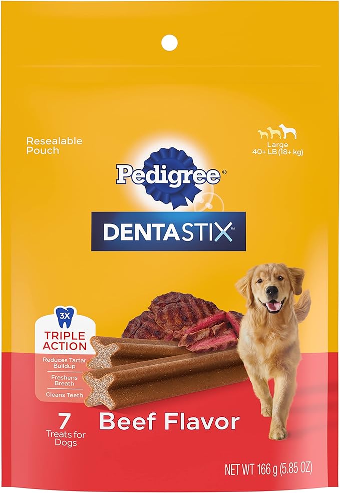 PEDIGREE DENTASTIX Large Dog Dental Treats Beef Flavor Dental Bones, 7 Count (Pack of 7) - PAWPICO