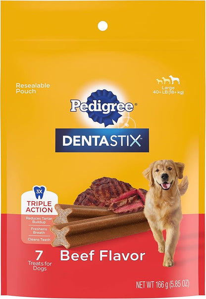 PEDIGREE DENTASTIX Large Dog Dental Treats Beef Flavor Dental Bones, 7 Count (Pack of 7) - PAWPICO