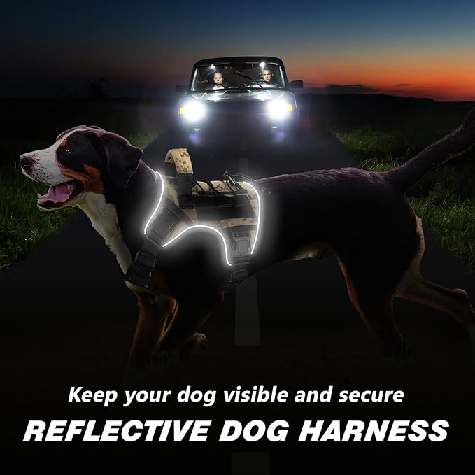 WINGOIN Tactical Dog Harness for Medium Dogs, Heavy Duty No Pull Dog Harness with Handle, Adjustable Reflective Military K9 German Shepherd Dog Vest for Training, Walking, Hiking, Camo (M) - PAWPICO