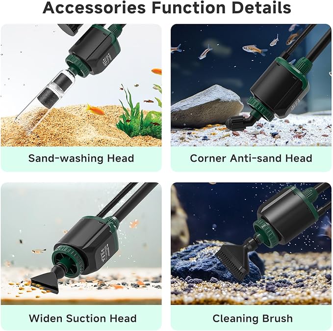 AQQA Fish Tank Cleaner, 34W 600GPH DC Gravel Vacuum for Aquarium, 6 in 1 Aquarium Vacuum Gravel Cleaner Adjustable Water Flow Cleaning Tools for Change Water Wash Sand Water Filter Water Circulation AQQA