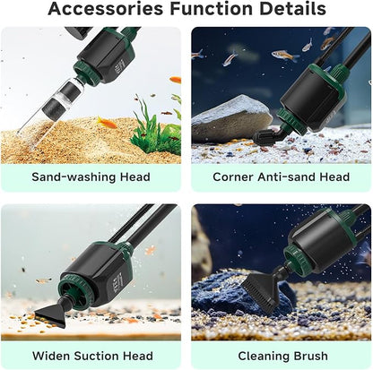 AQQA Fish Tank Cleaner, 34W 600GPH DC Gravel Vacuum for Aquarium, 6 in 1 Aquarium Vacuum Gravel Cleaner Adjustable Water Flow Cleaning Tools for Change Water Wash Sand Water Filter Water Circulation AQQA