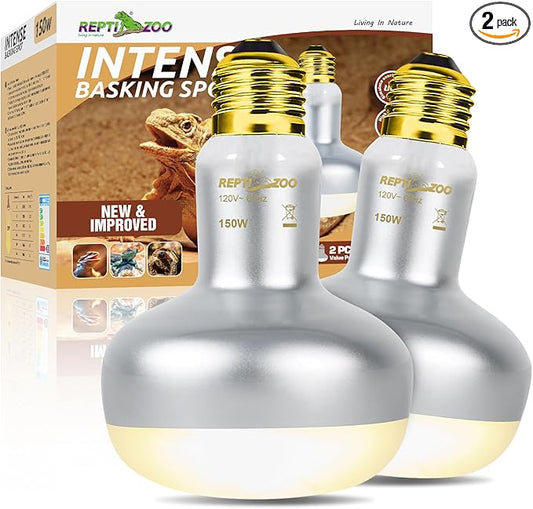 REPTI ZOO 2 Pack Heat Lamp 150W, Intense Basking Spot Simulated Natural Sunlight Heating Lamp Bulb, Heat Emitter UVA Heat Lamp Bulb for Reptile Chickens Pet Brooder REPTIZOO