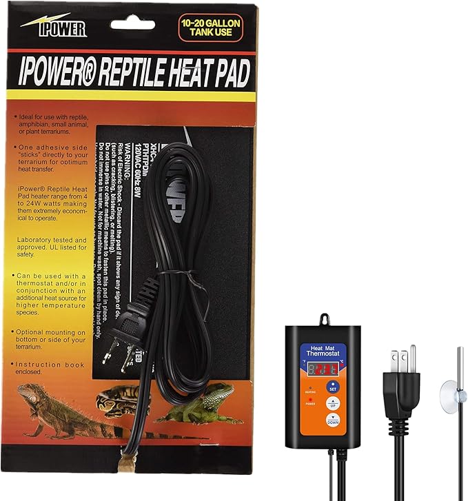 iPower 6X8 Inch Reptile Heat Pad Under Tank Heater Terrarium Warmer Heating Mat and Digital Thermostat Controller for Turtles Lizards Frogs and Other Small Animals iPower